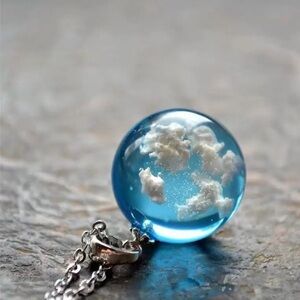 Blue and White Earth Pendant Necklace